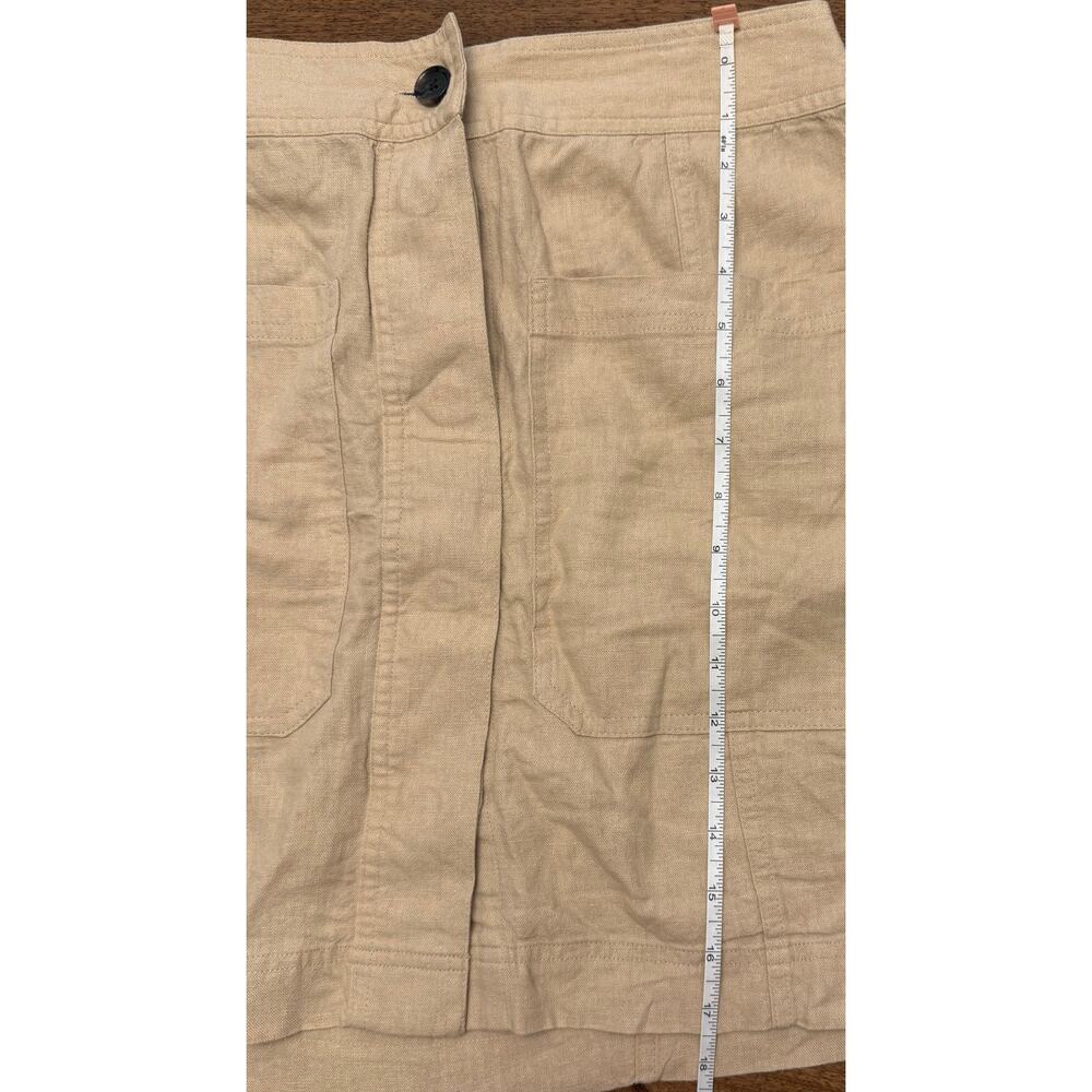 Banana Republic Linen Blend Mini Skirt 12 Tall Beige Button Front Pockets Casual - Picture 3 of 7
